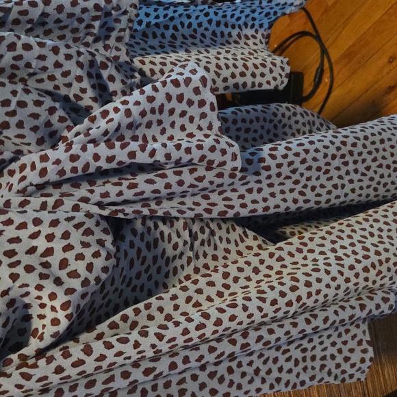 Blue & Brown Polka Dot 3-Layered Ruffle Long Dress - Picture 10 of 11